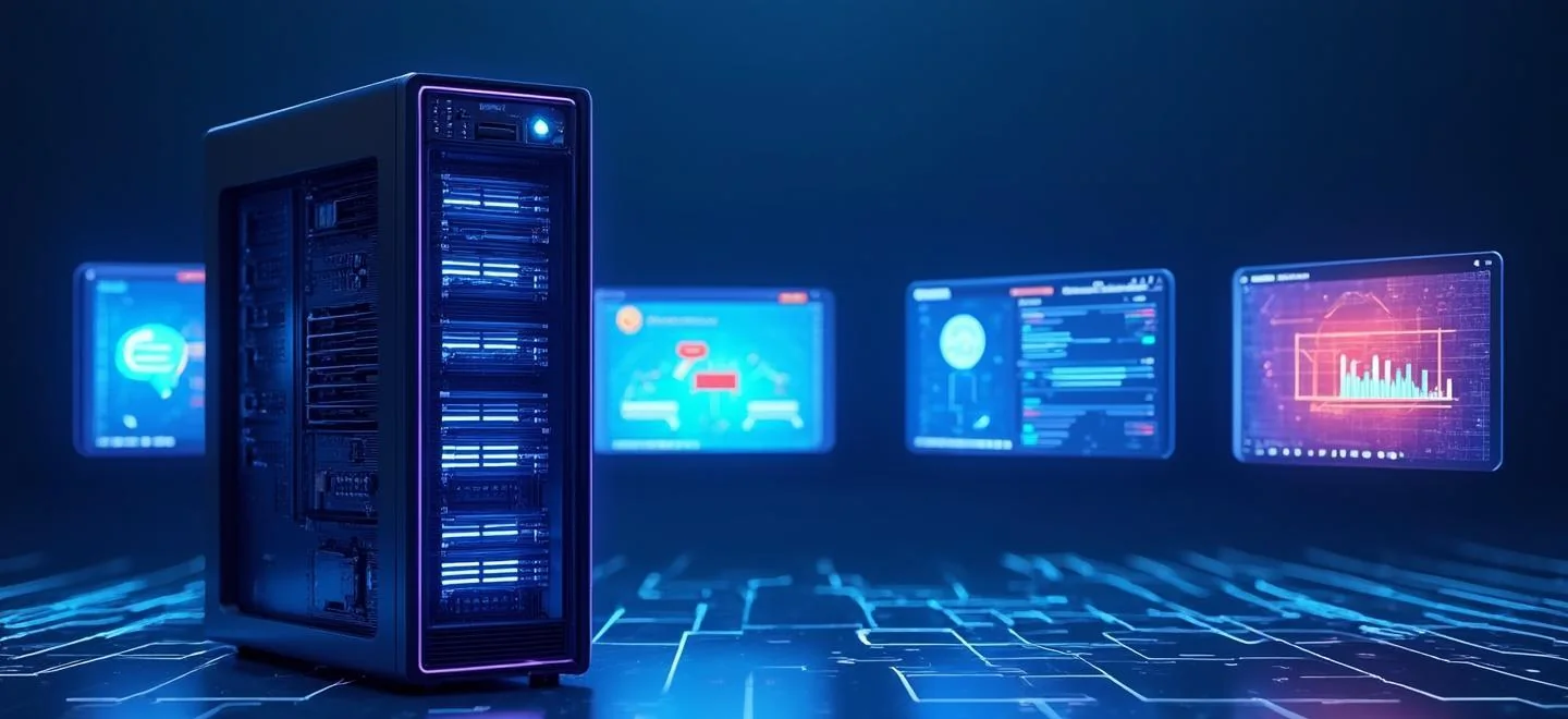 软硬一体交付概念图：一台 GPU AI 服务器与智能体、知识库、工作流编排、数据看板等多种 AI 软件整体交付
